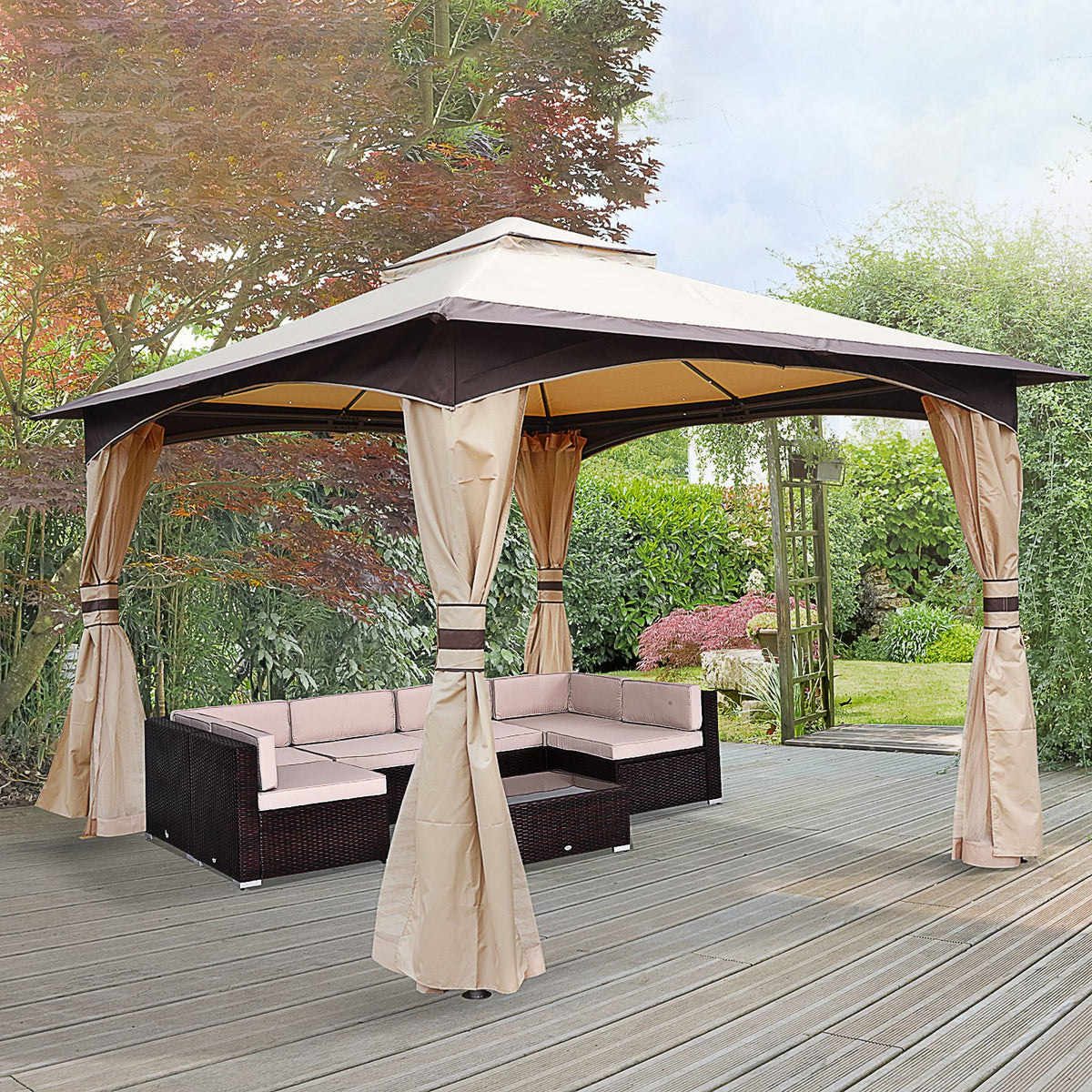 Outsunny 10' x 12' Soft Top Gazebo Canopy Tent w/ Double Roof Eaves