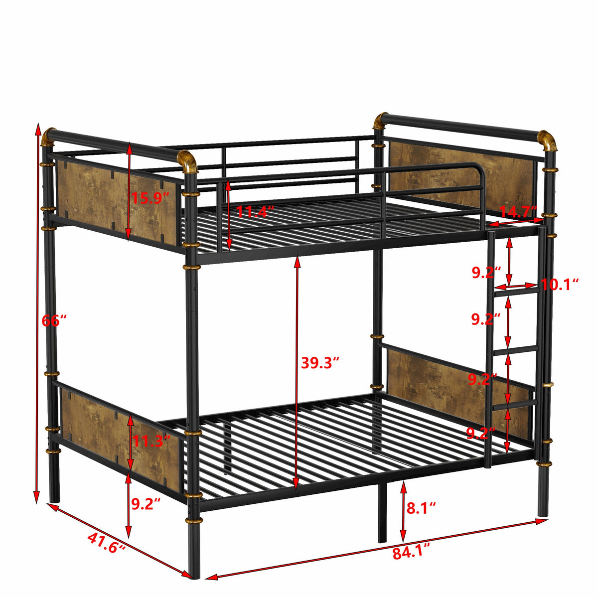 IronLoft™ – Twin XL Metal Bunk Bed with Rustic Wood US Warehouse Only