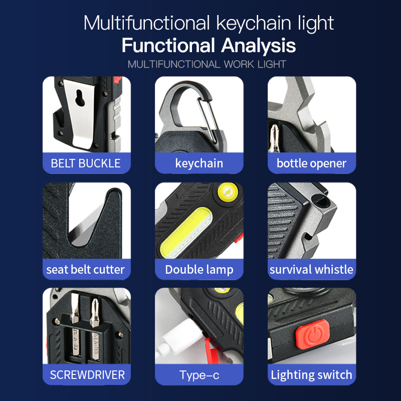 Multifunctional Charging Emergency Light Convenient Keychain Work Ligh