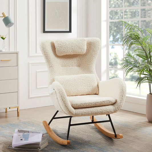LuneluX_Home – Modern Rocking Chair with High Backrest (Beige)