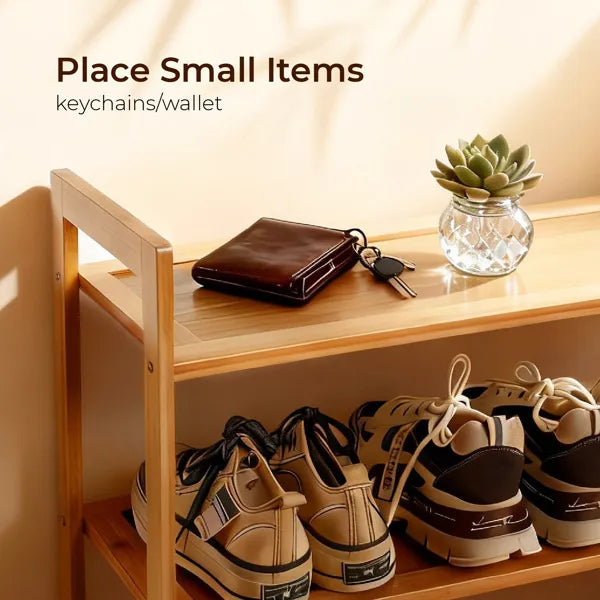3-layer Flat Bamboo Shoe Rack 68X25X51.5 Cm Natural Wood Color