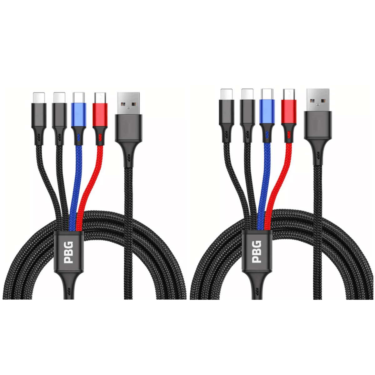 4-in-1 Multi Charging Cable 2 Pack - Phone/Type C/Micro USB, 4FT,