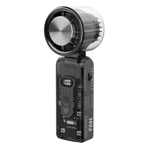 100-Speed Turbo Handheld Fan with LED Light - Rechargeable, Foldable &
