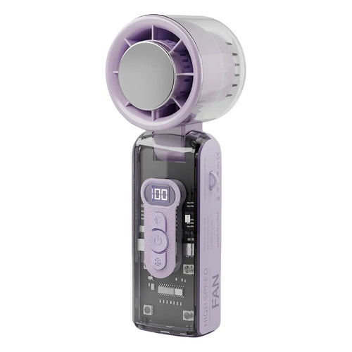 100-Speed Turbo Handheld Fan with LED Light - Rechargeable, Foldable &