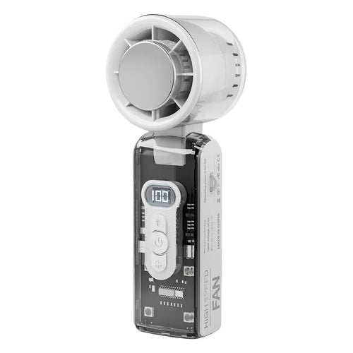 100-Speed Turbo Handheld Fan with LED Light - Rechargeable, Foldable &