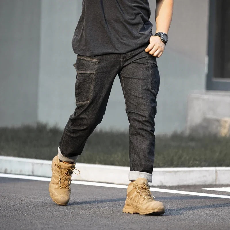 Men's Tactical Jeans Military Denim Cargo Pants Multi-pocket Elastic