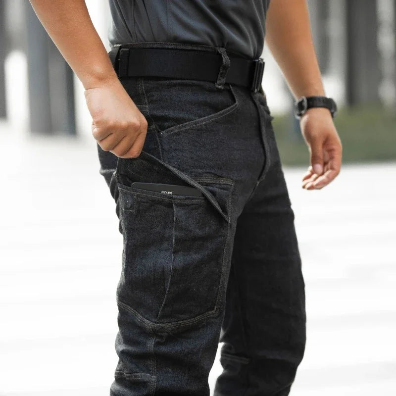 Men's Tactical Jeans Military Denim Cargo Pants Multi-pocket Elastic