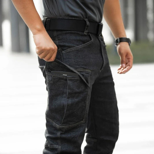 Men's Tactical Jeans Military Denim Cargo Pants Multi-pocket Elastic