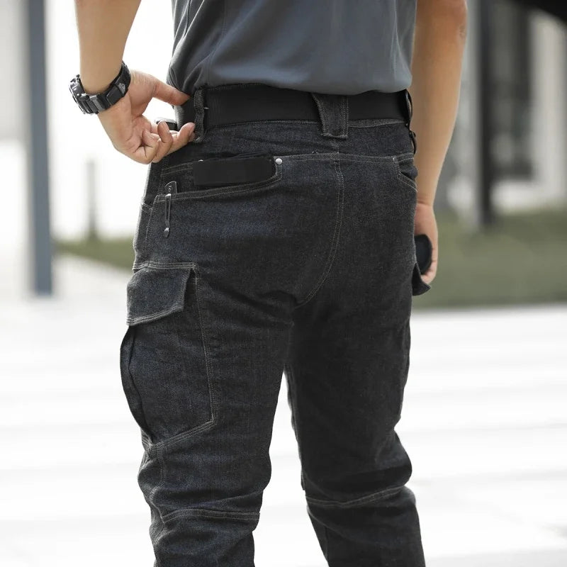 Men's Tactical Jeans Military Denim Cargo Pants Multi-pocket Elastic