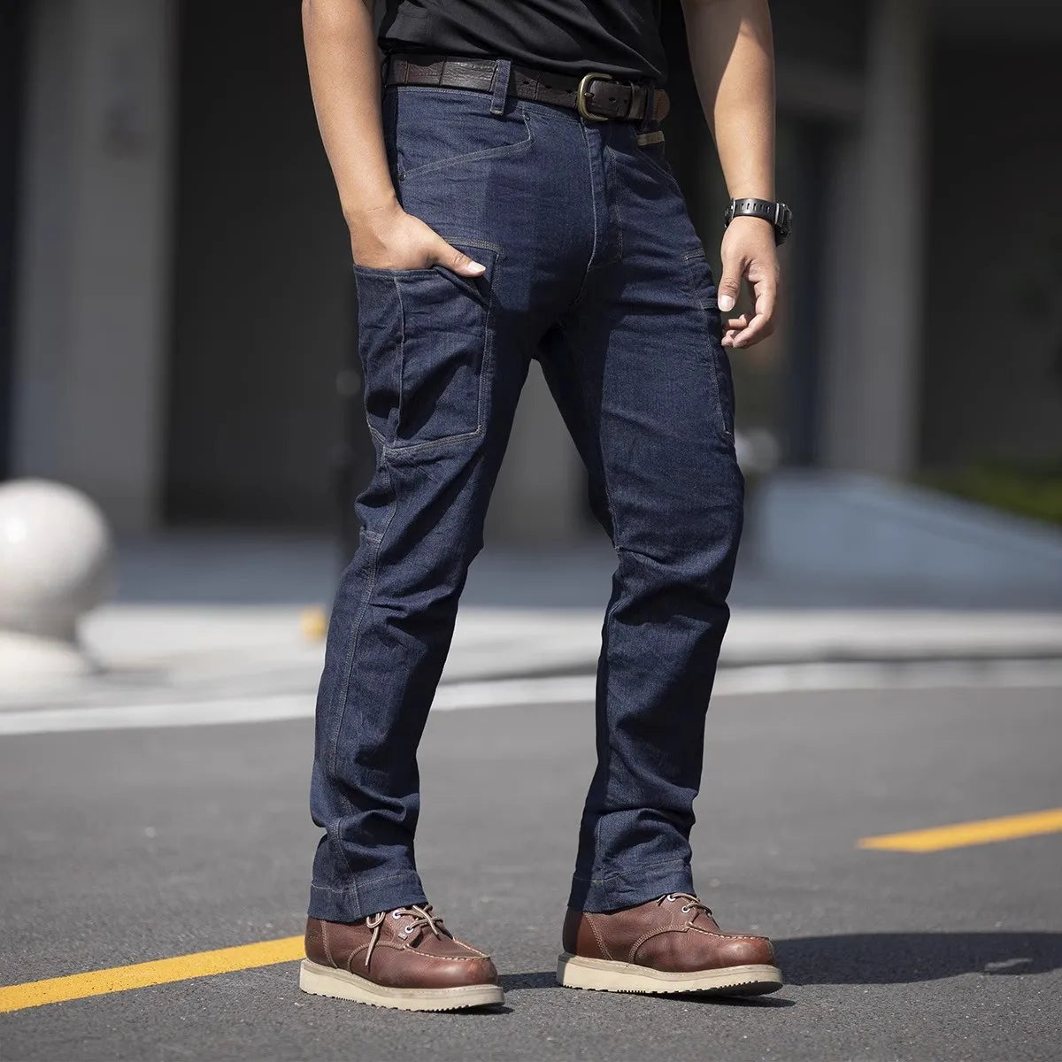 Men's Tactical Jeans Military Denim Cargo Pants Multi-pocket Elastic