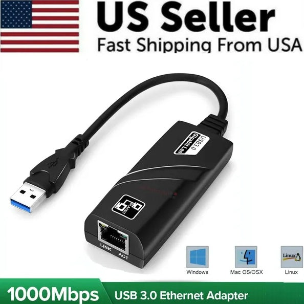 USB 3.0 Gigabit Ethernet LAN RJ45 Network Adapter For Windows PC