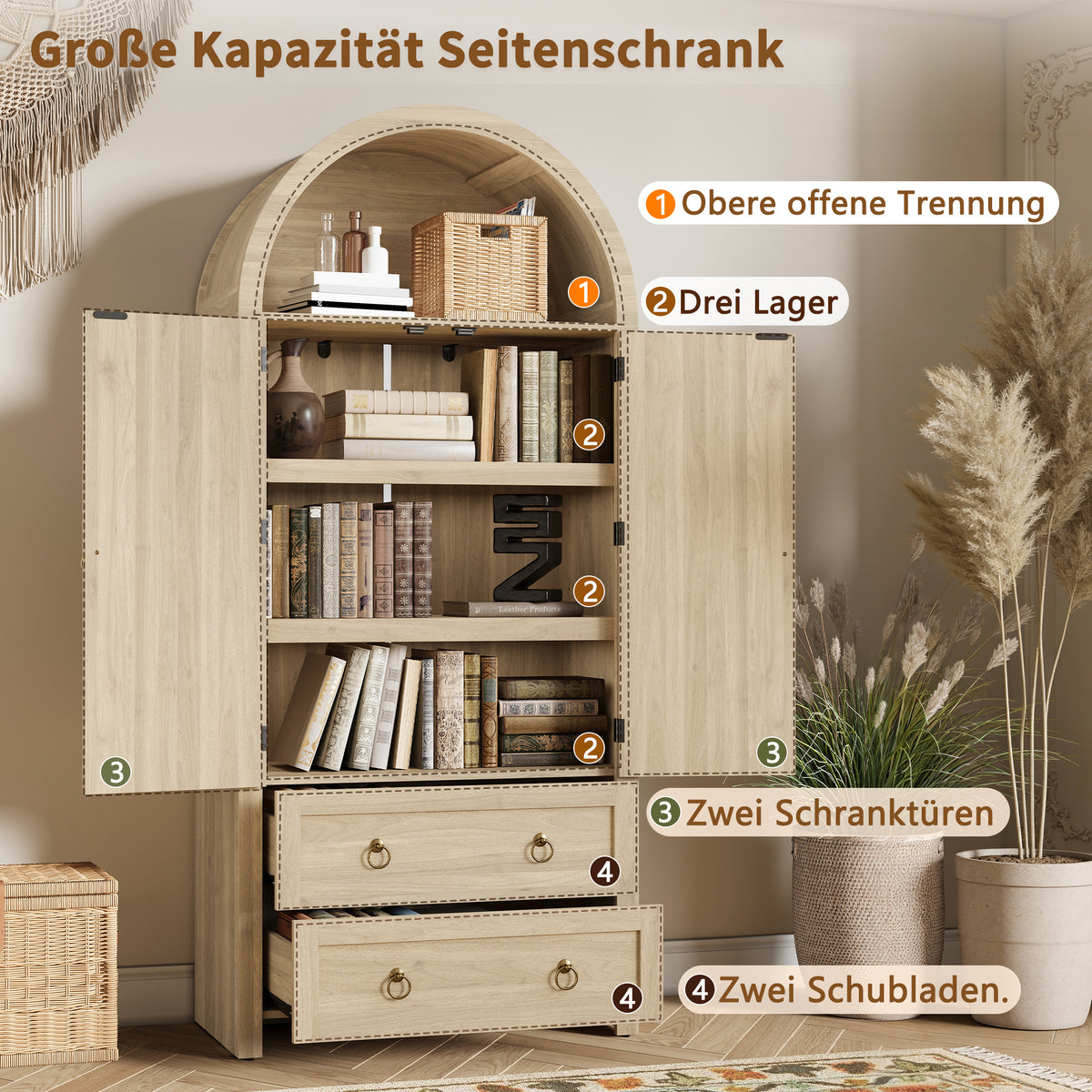 LuneluX™ OAK Sideboard Cabinet – German Warehouse Only
