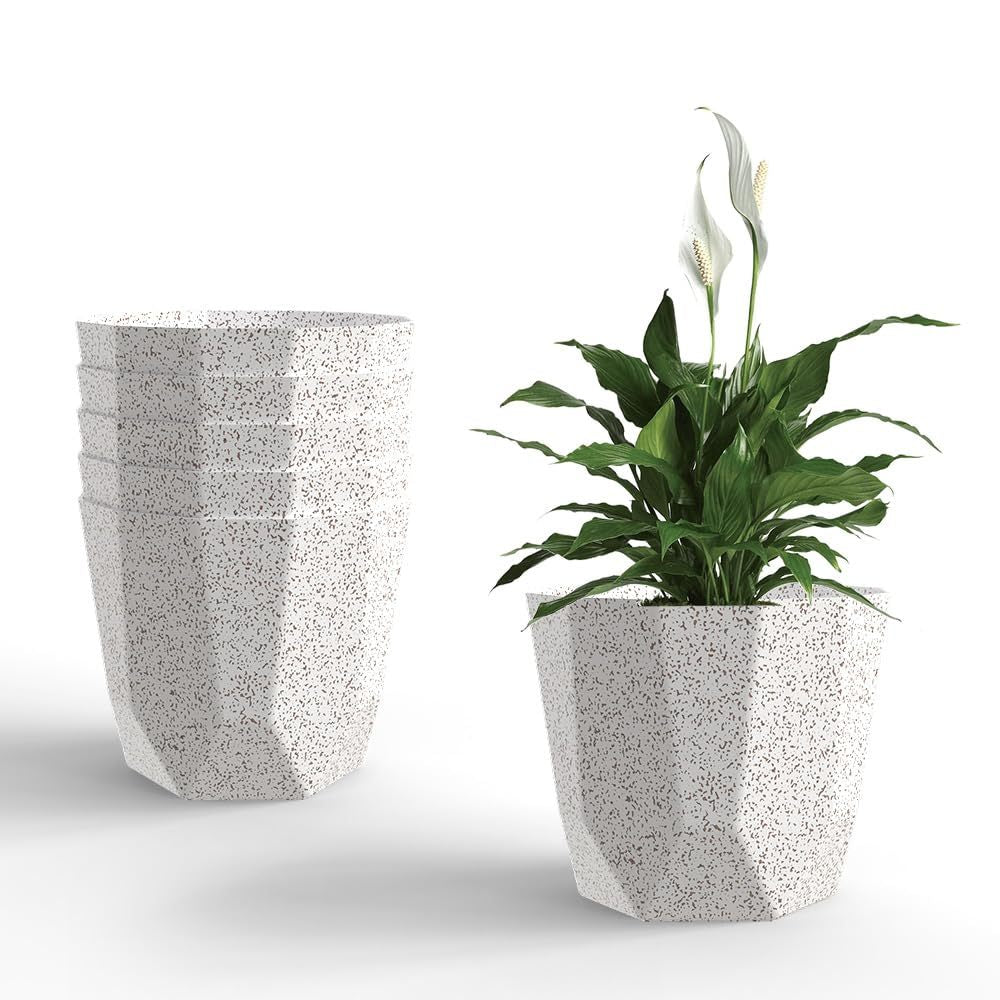 Hexa Marble White Planter 10 Inch Set of 6
