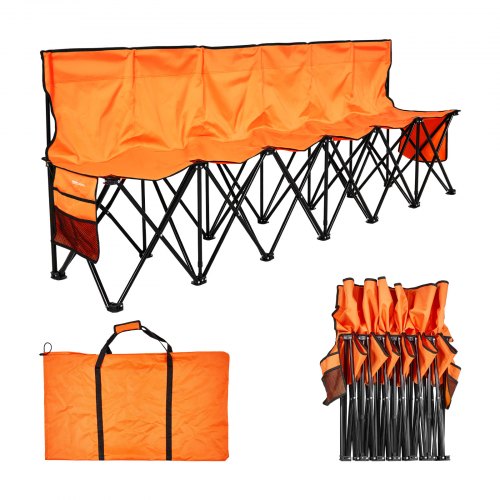 Portable Folding Bench, 6 Seat Foldable Soccer Bench with Side Pockets