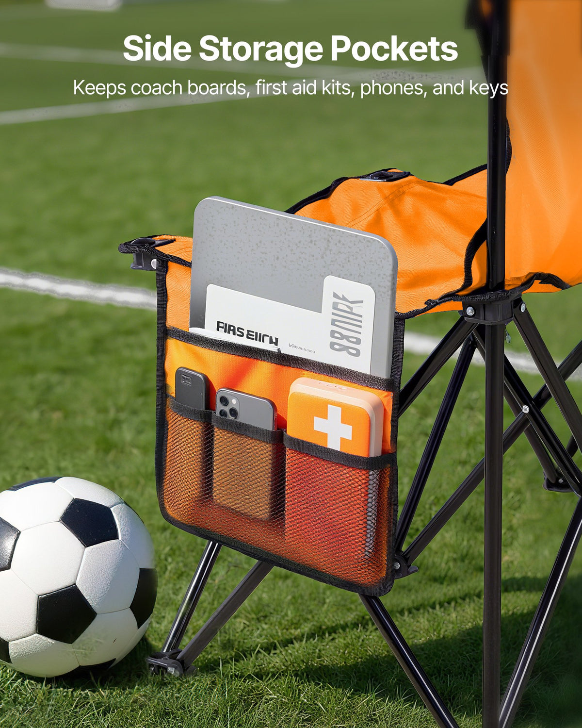Portable Folding Bench, 6 Seat Foldable Soccer Bench with Side Pockets