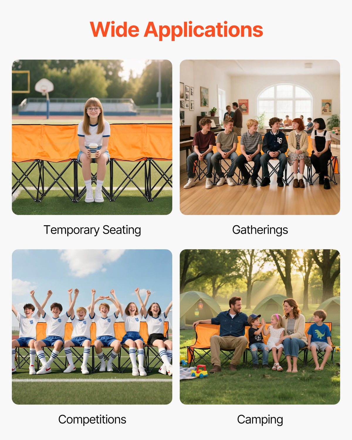 Portable Folding Bench, 6 Seat Foldable Soccer Bench with Side Pockets