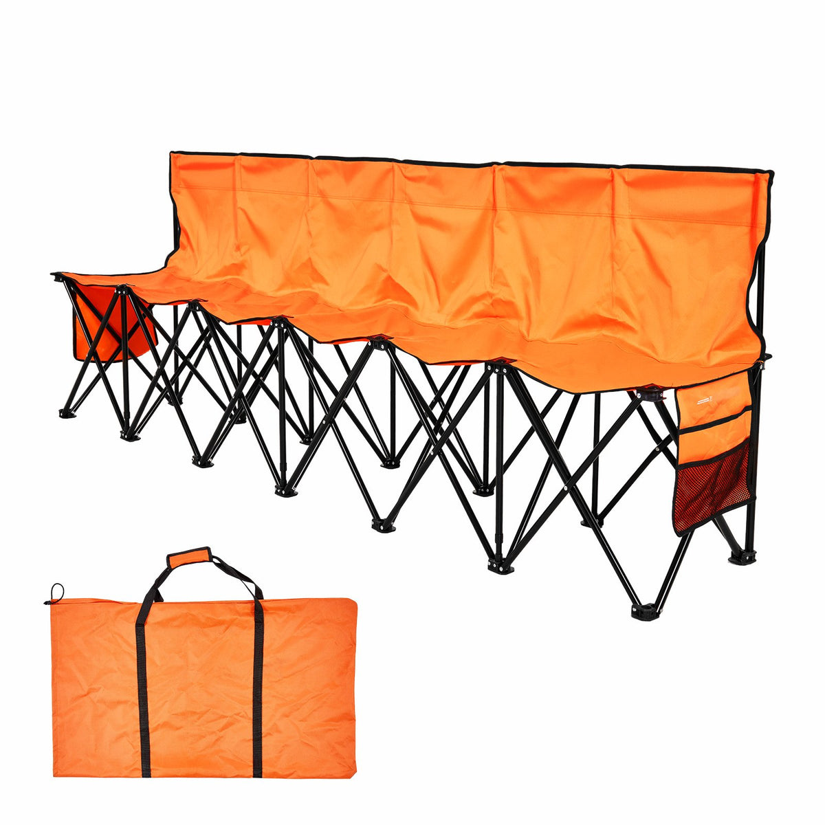 Portable Folding Bench, 6 Seat Foldable Soccer Bench with Side Pockets