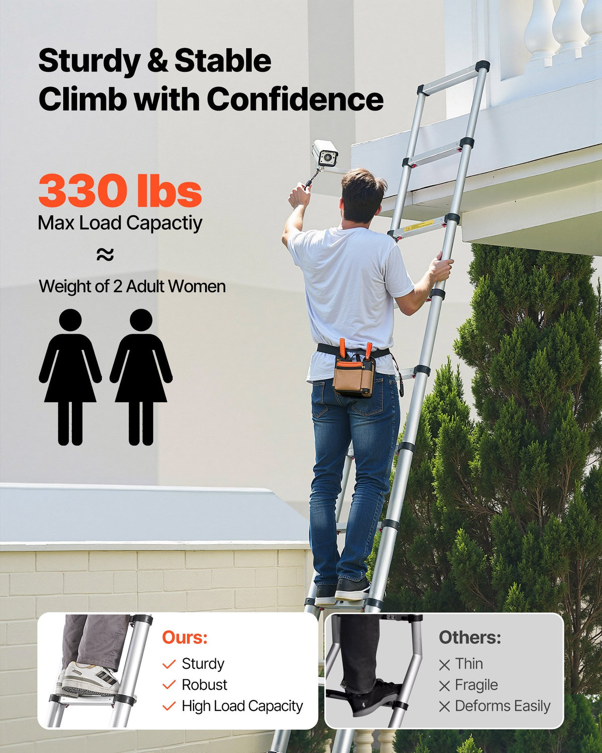 3.8m Telescoping Ladder, Aluminum Lightweight Multi-Purpose